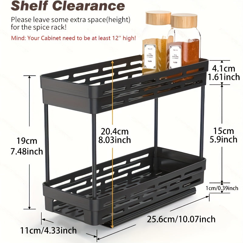 Easy to Install 3-Piece Pull-Out Spice Rack Organizer for Cabinets - Sturdy, Slide-Out Design Accommodates 10 Spice Jars on Each Tier