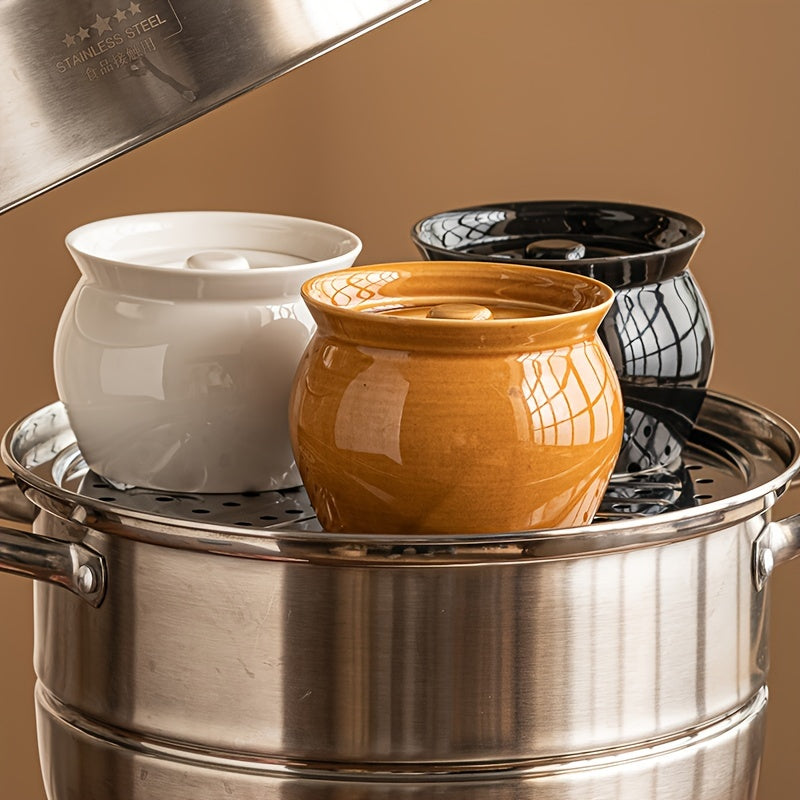 One-piece Traditional Ceramic Soup Pot with Lid - Oven Safe, Great for Stews & Soups, Perfect for Home Kitchens in the Fall Season.