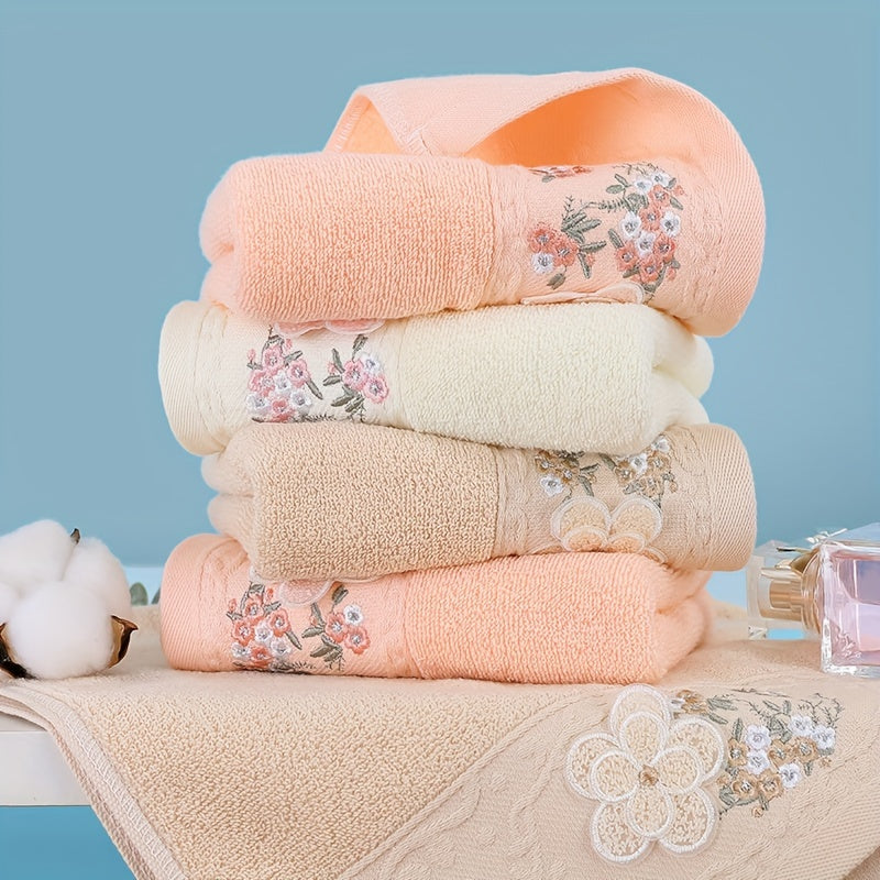 2 cotton embroidered hand towels perfect for home bathroom, absorbent and quick-drying with soft and skin-friendly fabric.