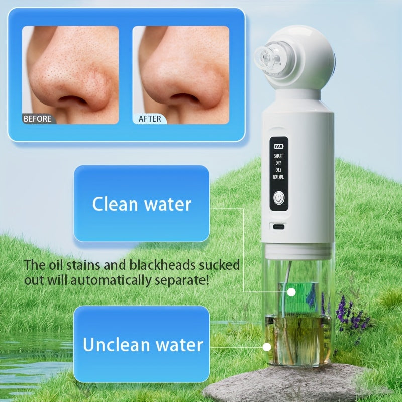 6-head electric blackhead vacuum with water cycle skin cleaning, USB charging mini beauty device.