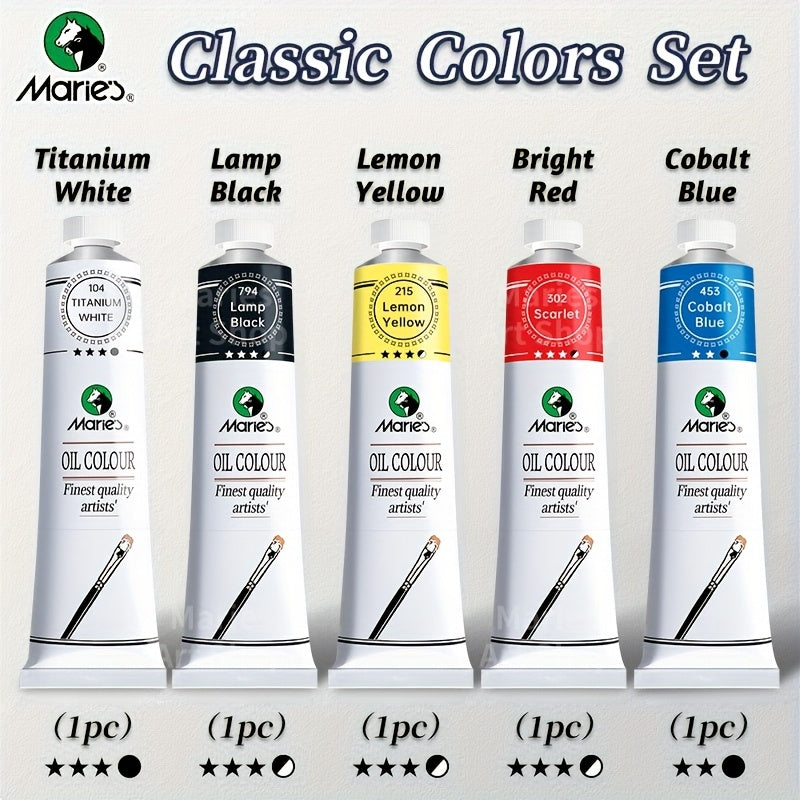 Marie's 5-piece oil paint set, 1.7 fl. oz each - vibrant colors for artists and students, professional quality.