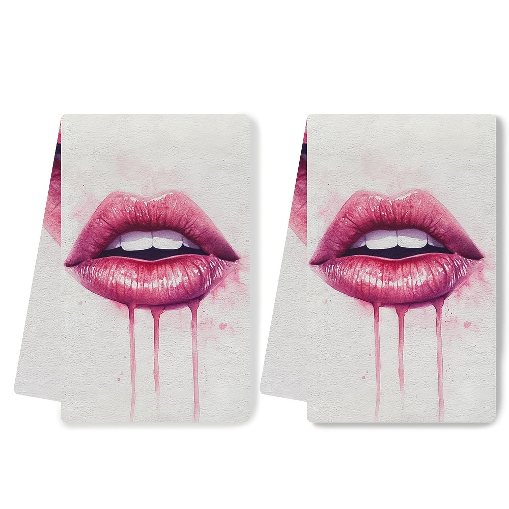 Get your hands on two incredibly soft kitchen towels featuring a Valentine's Day lips design. These towels are highly absorbent, machine washable, and measure 40.64x60.96 cm. Add a touch of contemporary style to your home and kitchen with these polyester