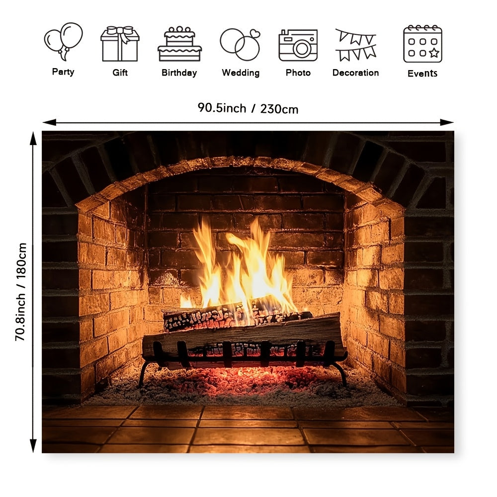 Elegant Polyester Fabric Backdrop for all Seasons, Perfect for Creating a Cozy Fireplace Atmosphere in Your Living Room and Adding a Touch of Holiday Decor