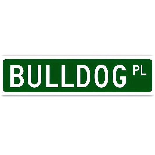 Металлическая жестяная табличка с дизайном "Bulldog Pl" - Прочная и долговечная, размер 40,64X10,16 см, отлично подходит для декора дома, бара или гаража - Отличный подарок для любителей собак и коллекционеров.