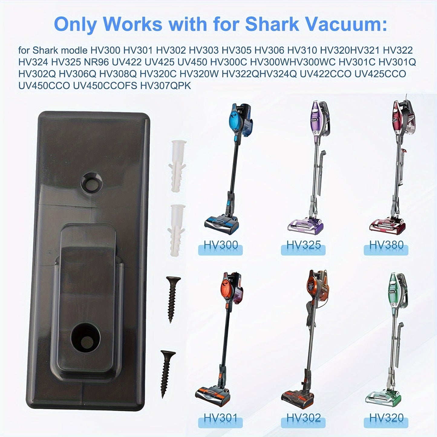 Get the Shark Universal Charging Docking Station Base made with durable ABS material for Shark vacuum cleaner models HV300, HV302, HV320, HV322, HV380, UV422U, and V450. This accessory also includes handheld vacuum dust bag replacements for ultimate