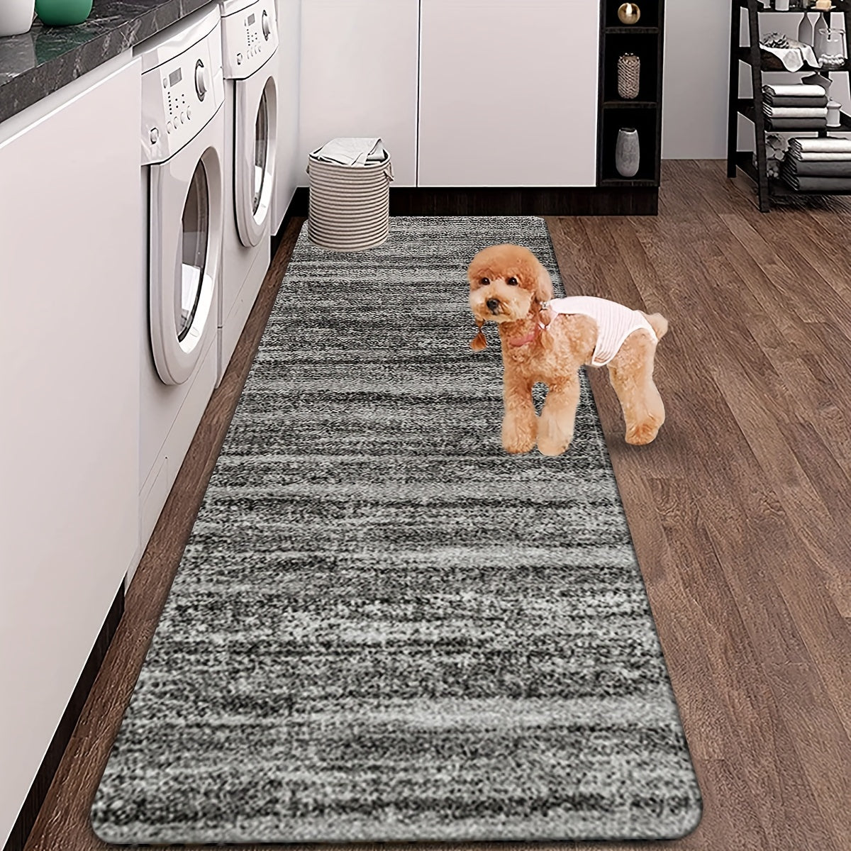 Non-slip Dark Grey Abstract Area Rug - Retro Modern Low-pile Runner Rug for Hallways, Restaurants, Kitchens, and Laundry Areas. Available in various sizes: 40x60cm, 50x80cm, 50x120cm, 50x160cm, 60x180cm. Made with rubber mat for additional grip.