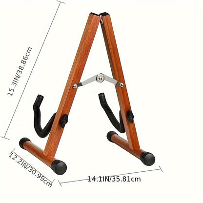 Guitar stand for acoustic, electric, bass, classic banjo, and multiple guitars, made of wood and portable with accessories.