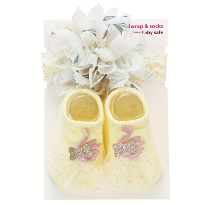 1 Set of Kids' Cotton Blend Lace & Bow Low-Cut Socks and Hairbands - Soft, Breathable & Elastic for Spring/Summer Comfort