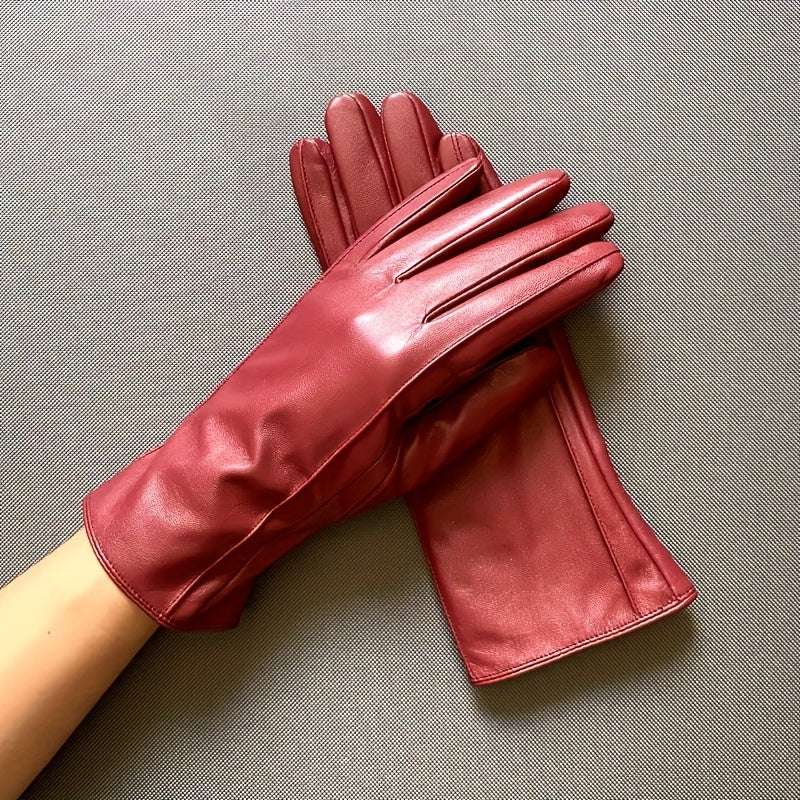 Warm Women's Gloves for Outdoor Driving, Windproof with Plush Lining in Solid Color PU Leather for Winter