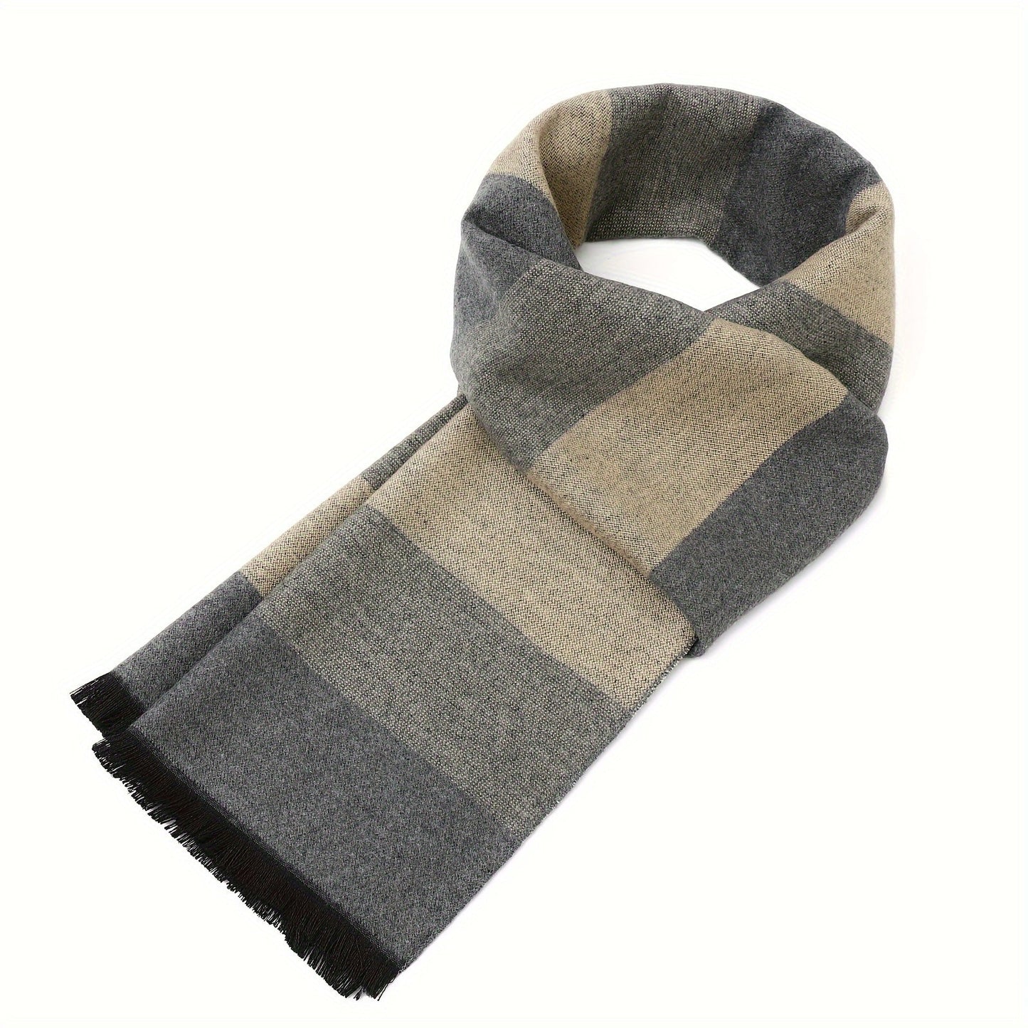 Keep warm and stylish during fall/winter business negotiations with this men's luxurious faux cashmere scarf featuring a stylish plaid print. Measuring at 179.83cm x 29.97cm, this scarf is not only fashionable but also windproof and warm.