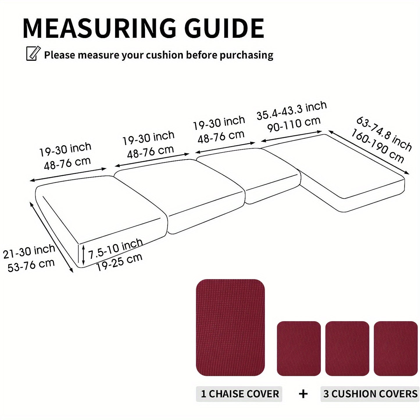 Modern Stretch Sofa Cover made of polyester and spandex blend. Machine washable with elastic band closure. Integrated design fits most sectional sofas in the living room.