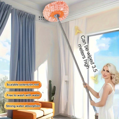 The Versatile 190.5cm Adjustable Dust Mop comes with 4 washable heads and is suitable for cleaning floors, walls, windows, and ceilings. Made of absorbent polyester, this mop is ideal for home use.