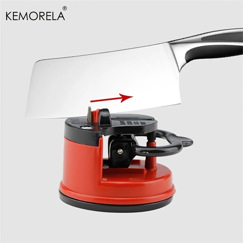 Get your knives sharp quickly and easily with the KEMORELA Manual Knife Sharpener. This sharpener is safe to use and perfect for kitchen and chef knives, including those made of Damascus steel. Featuring a stylish red design with black accents, this