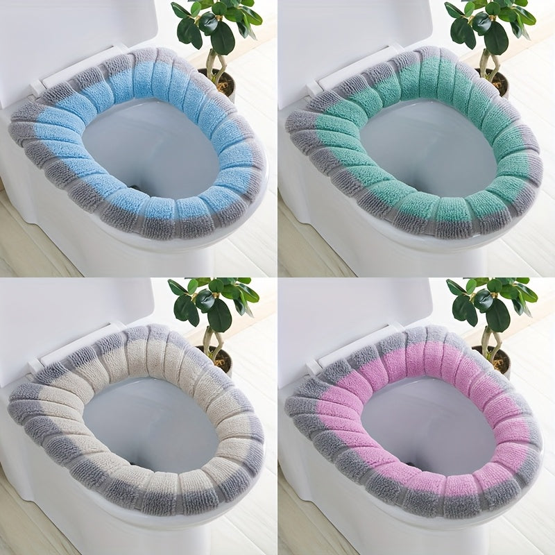 Soft and colorful toilet seat cover for winter warmth, ideal for home and dorm use, made of easy-clean polyester.