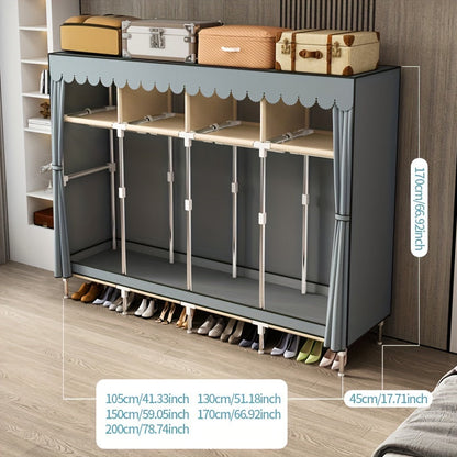 The Simple Clothes Storage Wardrobe features a drawer and dust-proof curtain, making it a convenient and efficient storage solution for your bedroom or entryway. This steel tube wardrobe is easy to assemble and offers a large capacity for organizing your