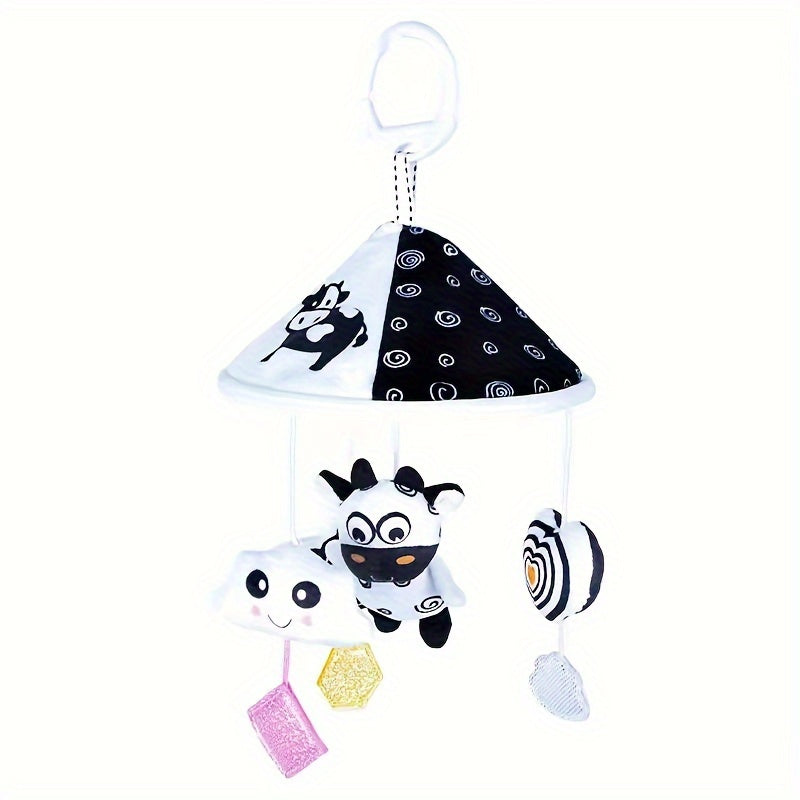 Safety Seat Basket Hanging Wind Chime - Visual Sensory Toy for Young Children, with Black & White Umbrella Stroller Charm