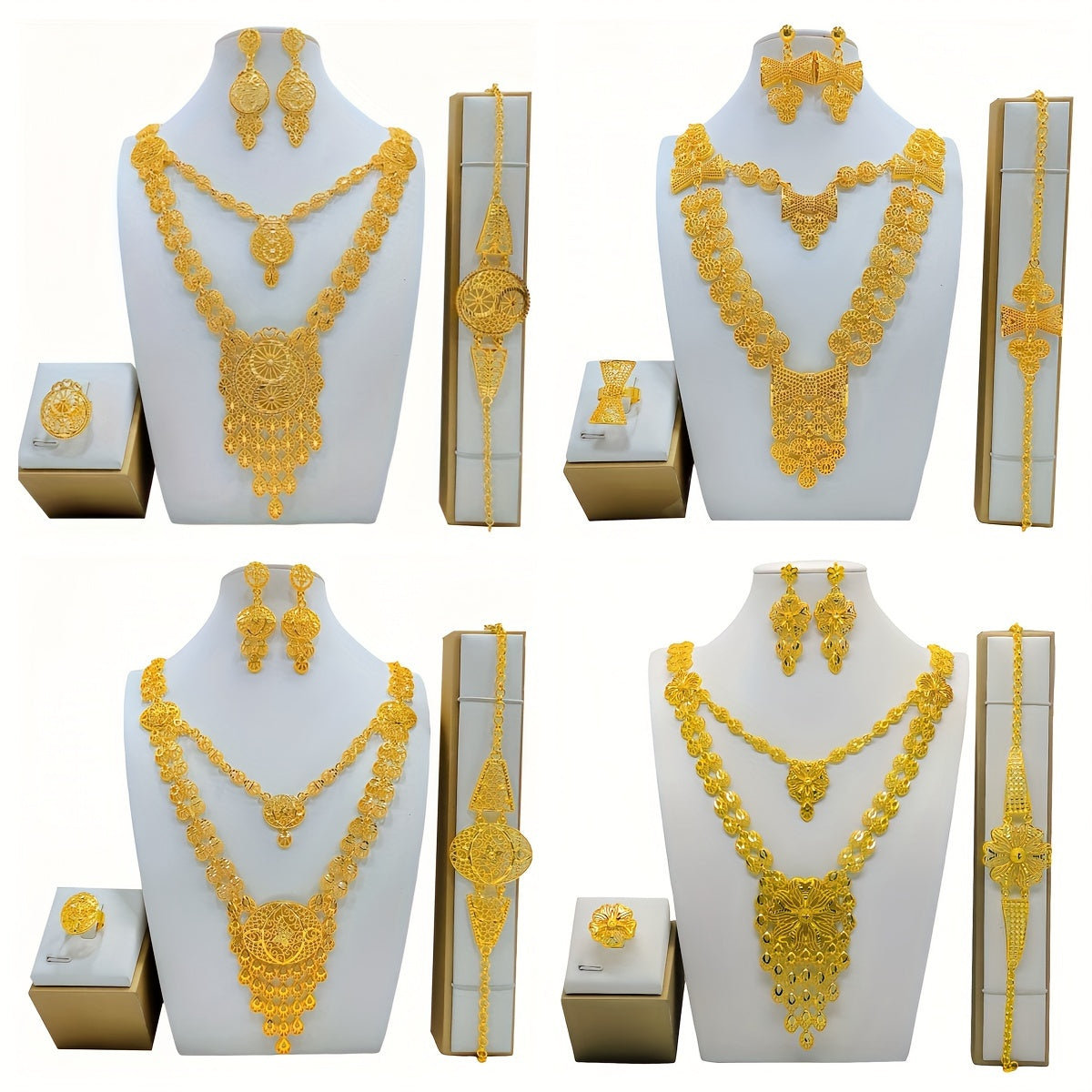 Elegant Bridal Jewelry Set - 5-Piece Stunning Alloy Necklace, Earrings, Ring, and Bracelet Combination Perfect for Weddings and Special Occasions