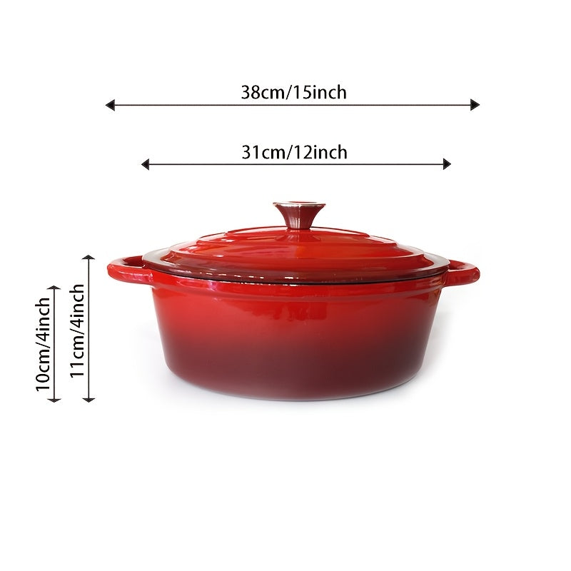 Durable Enamel Oval Dutch Oven Featuring a Self-Basting Lid - Nonstick Design Made from Cast Iron for Versatile Cooking and Baking. Multipurpose Casserole Dish with Convenient Double Handles, Resistant to Scratches and Simple to Maintain and Clean.