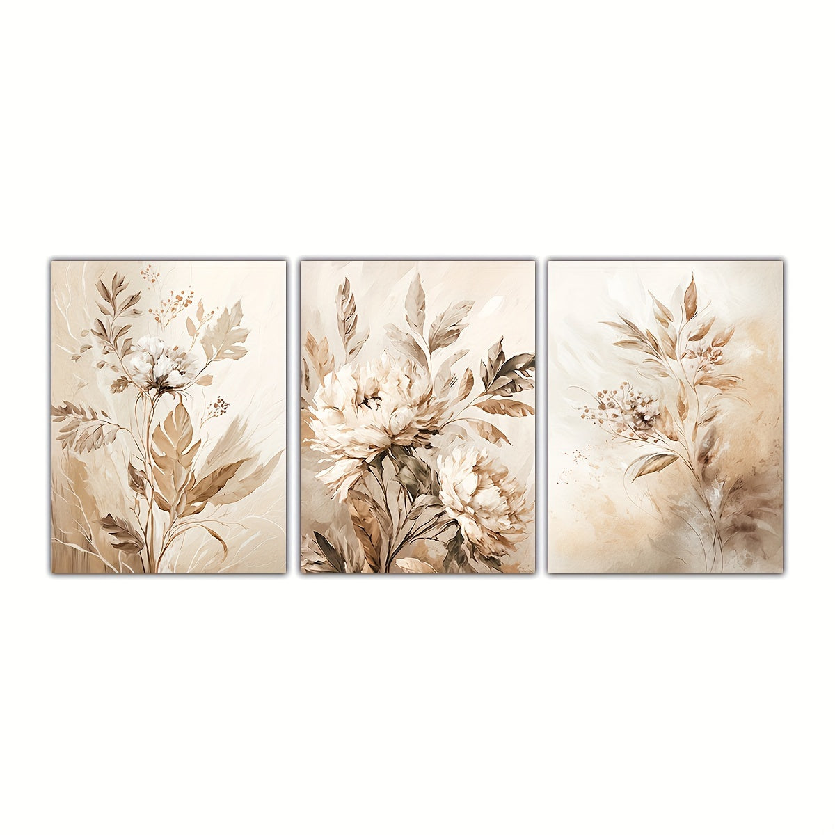 Set of 3 frameless floral canvas prints, perfect for home or office wall decor.