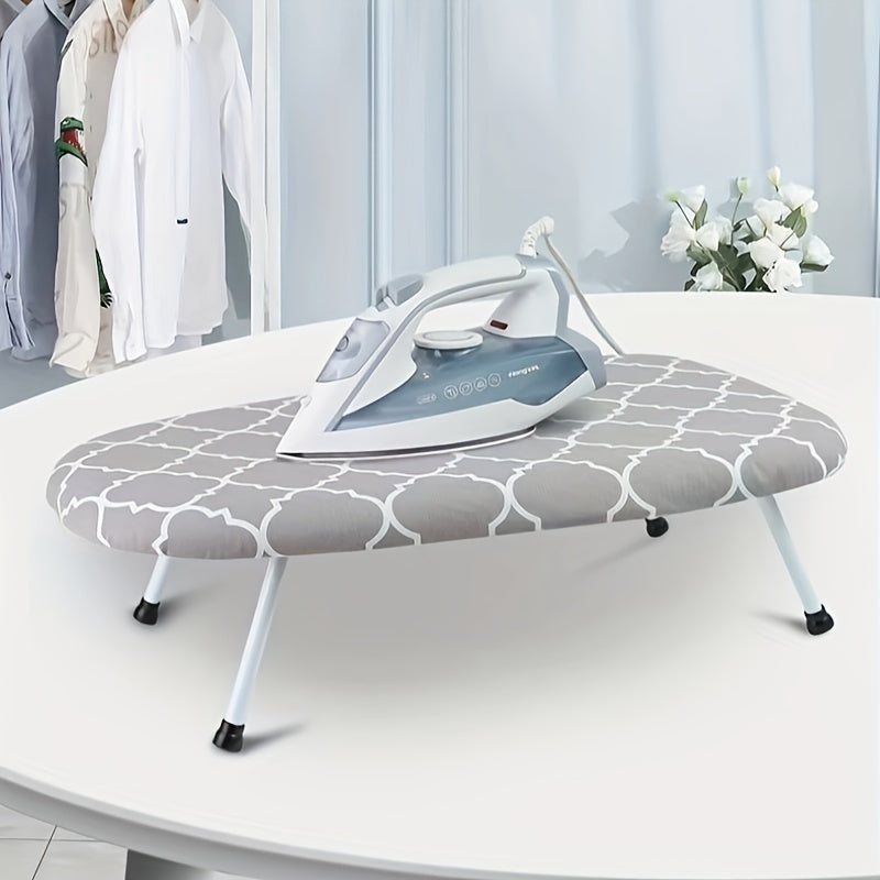 Portable ironing board from Taiwan with folding feet and an ultra-wide tabletop design, complete with a cover.