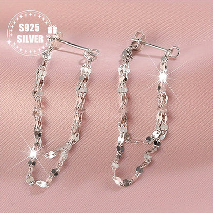 These stylish women's earrings are made of 925 silver and weigh approximately 0.7g in total. Featuring a unique double-layer lip chain tassel design, they can be worn on both the front and back. Hypoallergenic and fashionable, these earrings make a