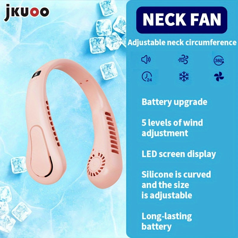 Top Pick: JKUOO Ultra-Quiet Neck Fan - Rechargeable via USB, 5-Speed Adjustments, Rapid Cooling with Comfortable Silicone Handle, Ideal for Home, Work, Travel, and Exercise