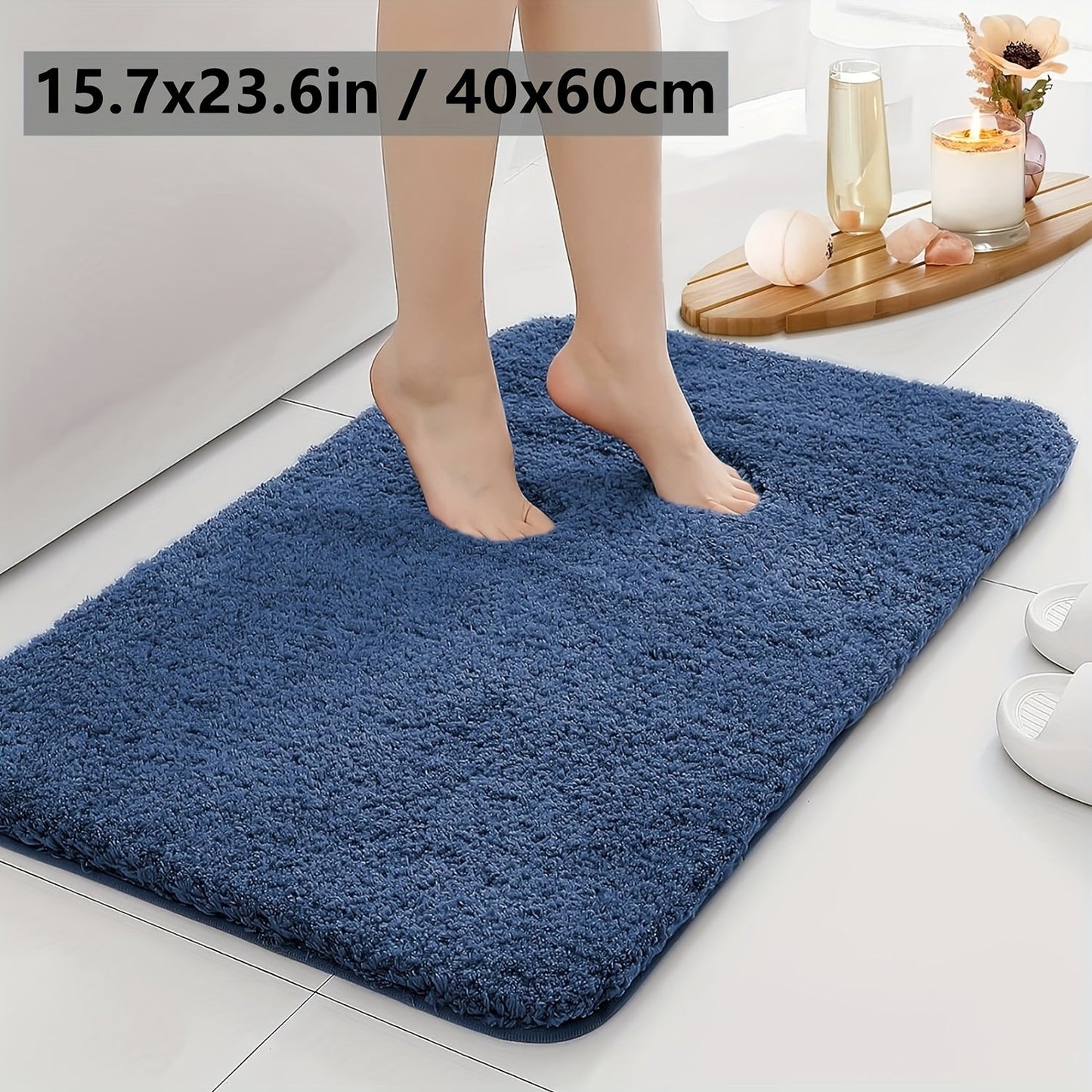 Plush Bathroom Mat with Ultra-Absorbent Features - Non-Slip, Soft Polyester with PVC Backing, Hand Washable, Rectangular Home Decor Rug