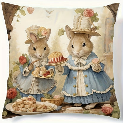 Rabbit Print Throw Pillow Cover made of soft polyester, with zip closure. Machine washable. Perfect for home and car decor. Pillow not included.