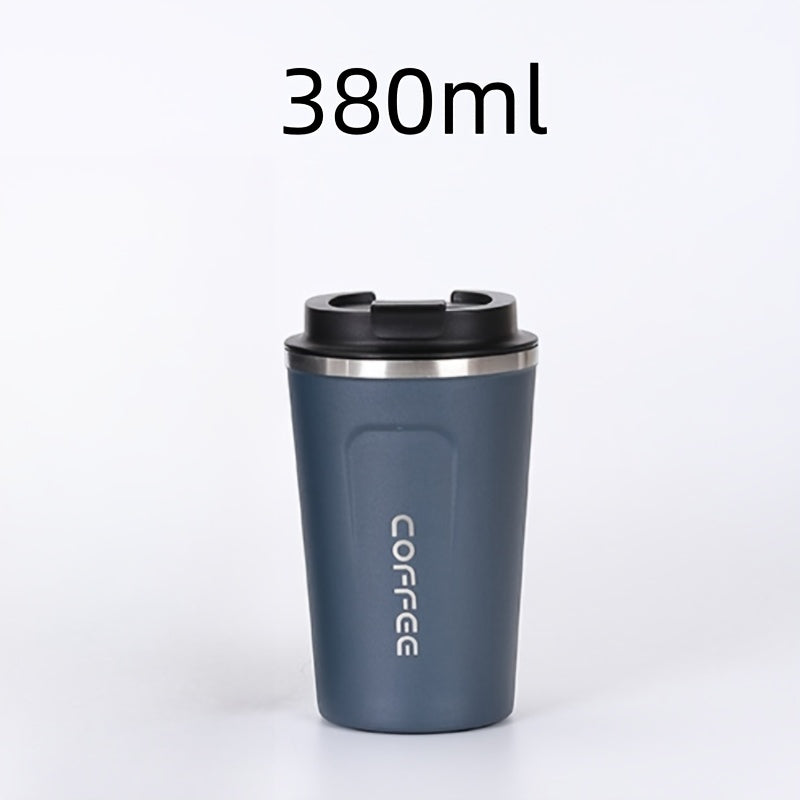 Reusable stainless steel travel mug in 12.85oz/17.25oz sizes, leak-proof and insulated for hot or cold drinks, ideal for both summer and winter, perfect birthday gift. Hand wash only.