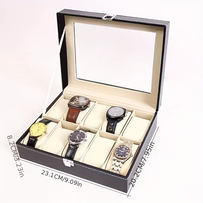 Elegant Black PU Leather Hand Jewelry Watch Storage Box with Dustproof Transparent 6/10 Slots, Equipped with Lock - Perfect Gift Choice