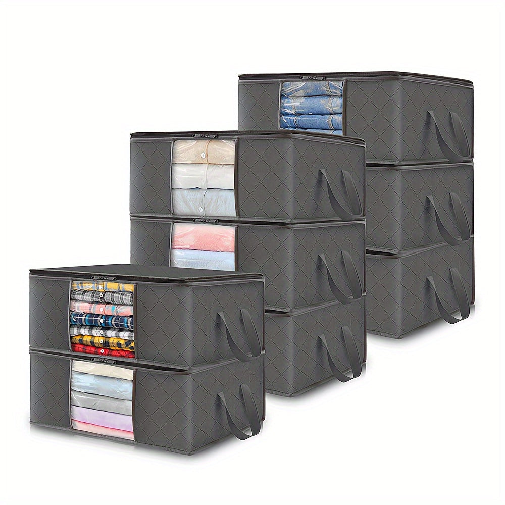 Set of 3 35L Black Fabric Storage Bags featuring Clear Viewing Windows - Quilted, Foldable Boxes for Organizing Clothes, Blankets & Bedding - Perfect for Under Bed, Wardrobe, and Dorm Use - Dimensions: 47.98x35.99x19.99cm - Convenient Clothes Organizer