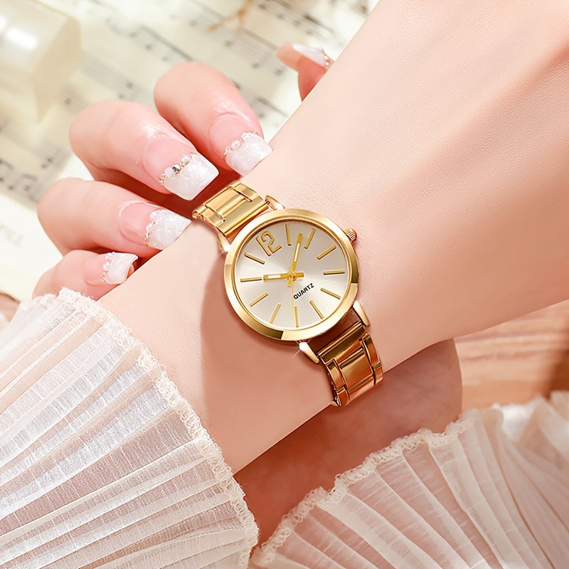 Stylish women's watch and sparkling set with zinc alloy strap and case, quartz movement, and elegant display. Perfect gift for girlfriend on occasions like Valentine's Day, Ramadan