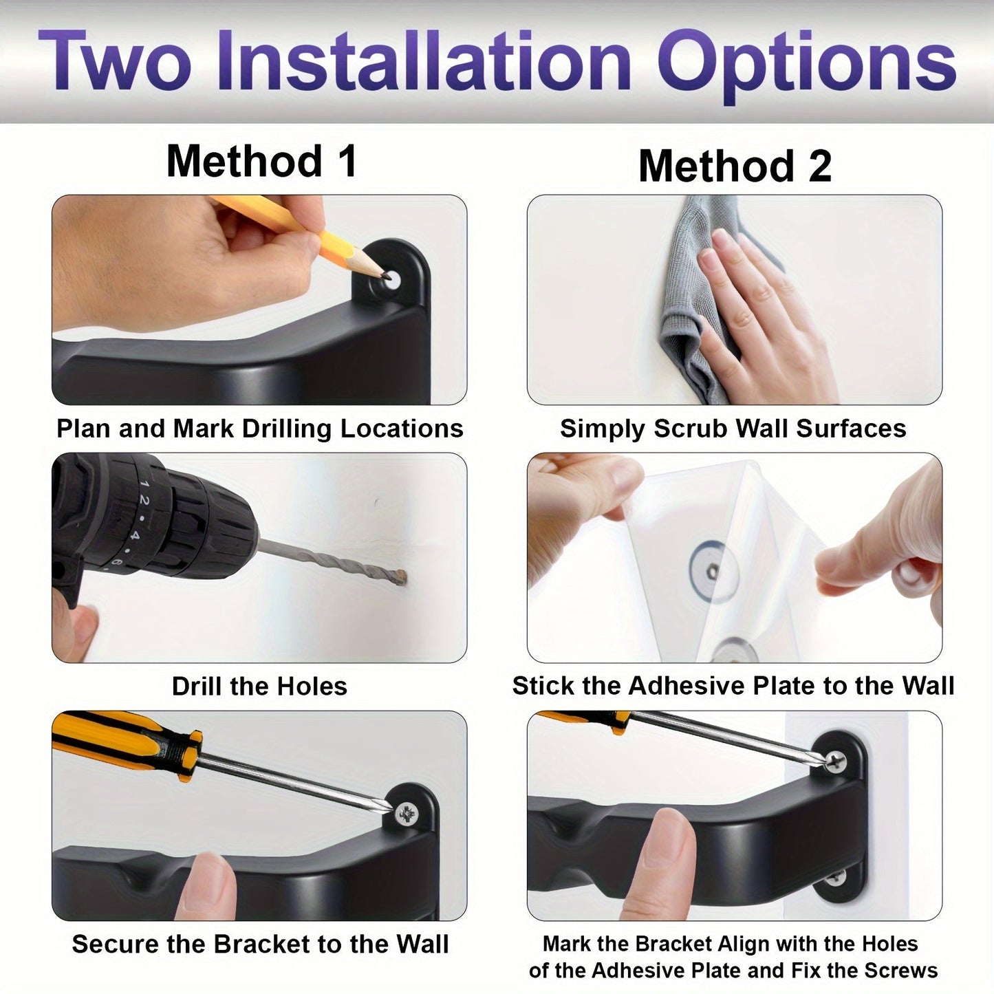 1 set of Vacuum Cleaner Storage Bracket, designed for organizing vacuum cleaners, can be mounted on the wall using the included Adhesive Plate, 4 Screws, and 2 Screw Fixers.