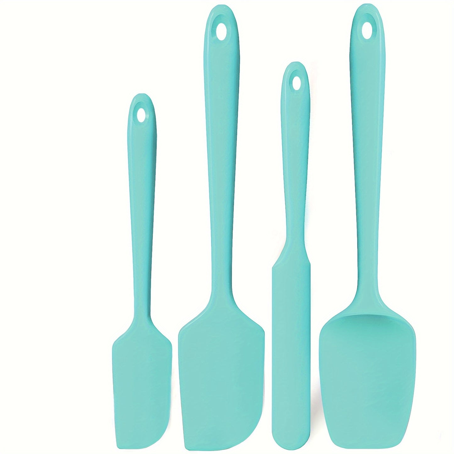 4-piece set of U-Taste heat resistant silicone spatulas for nonstick cookware, with a high temperature resistance of 600ºF and seamless, BPA-free design for safe food handling.