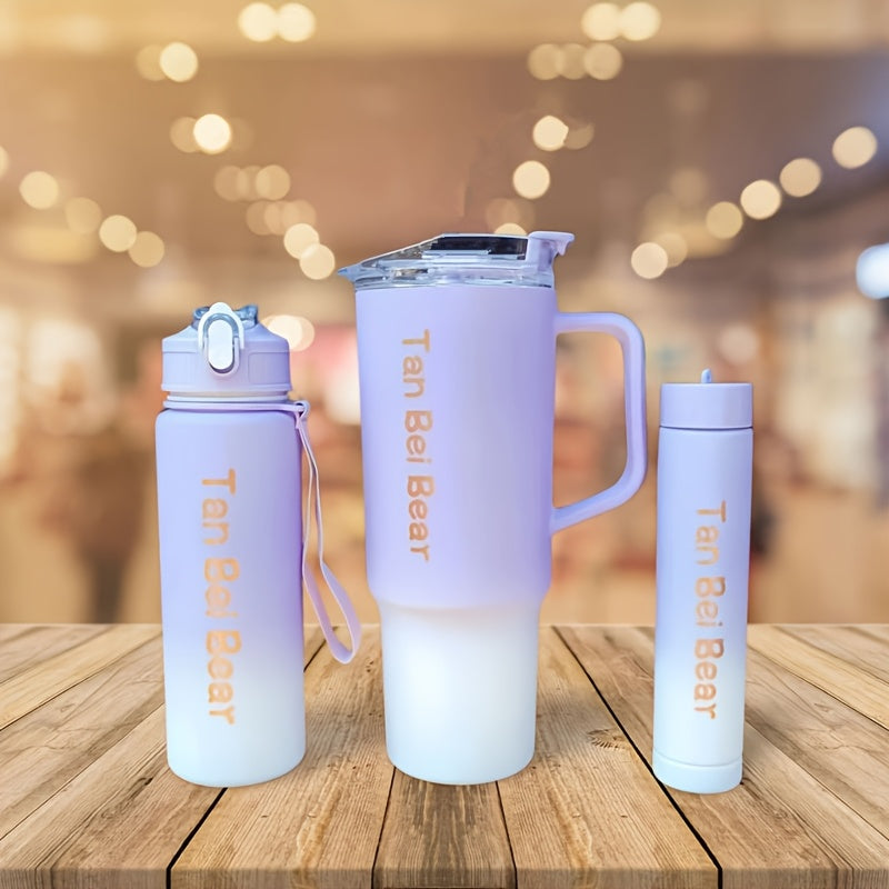 Set of 3 gradient water bottles, ideal for sports and fitness on the go. Leakproof and portable, made from BPA-free PC material. Perfect for camping and school gifts.