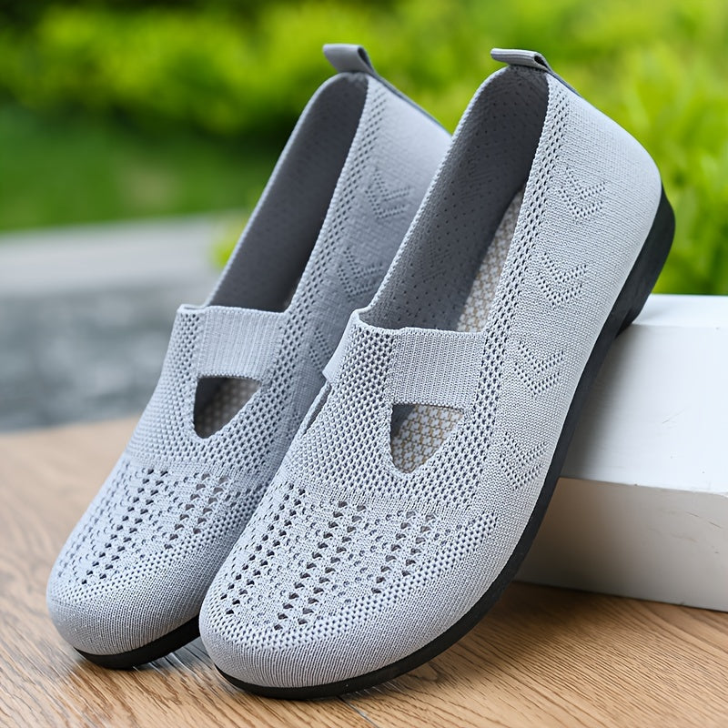 Breathable slip-on sneakers for women with soft sole and non-slip knit upper, ideal for casual wear.