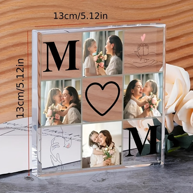 Give Mom a Special Touch with a Custom Acrylic Photo Frame - Horizontal 4-Slot Desktop Display, Stylish Square Design, Ideal Mother's Day Present from Daughter