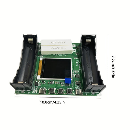 LCD display 18650 lithium battery capacity tester with Type-C port, USB charging, 5V operating voltage, and PC material. No battery required.