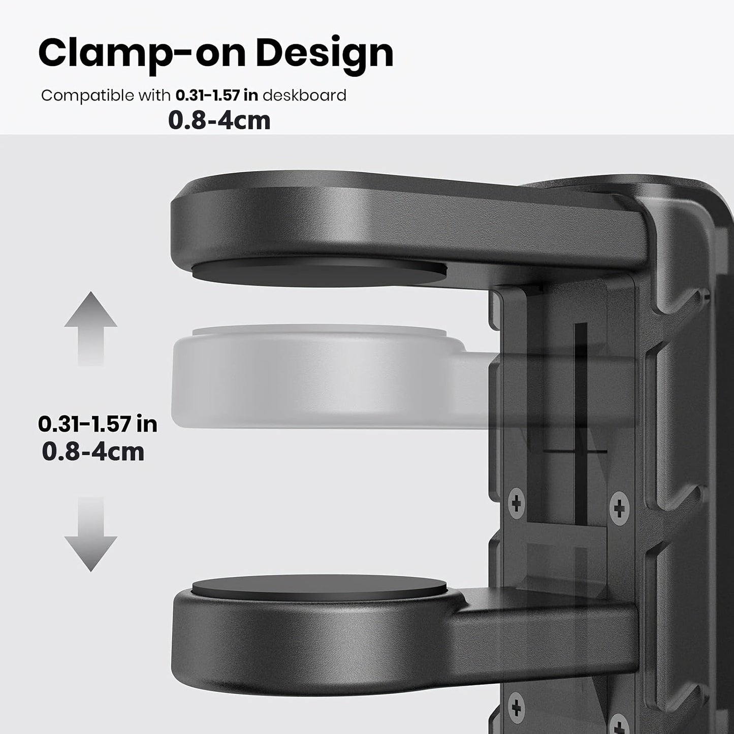 Black 3-in-1 Adjustable Gaming Headset and Controller Holder with Rotating Arm Clamp for PS5/Switch/Xbox. Features an Under Desk Stand and Cable Organizer Hook.