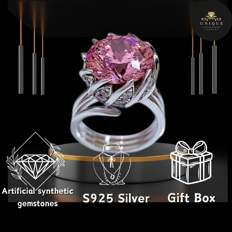 This elegant Lotus Flower ring is crafted from 925 Sterling Silver and features a stunning 7.5 Carat Pink Synthetic Gemstone. It comes with a gift box included, making it perfect for vacation or gifting. The Flowers Theme design and luxurious style make