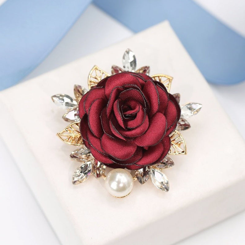 Stylish Fabric Flower Brooch Pins with Delicate Pearl Details - Unique Floral Lapel Pins for Men and Women - Perfect Wedding Party Accessory