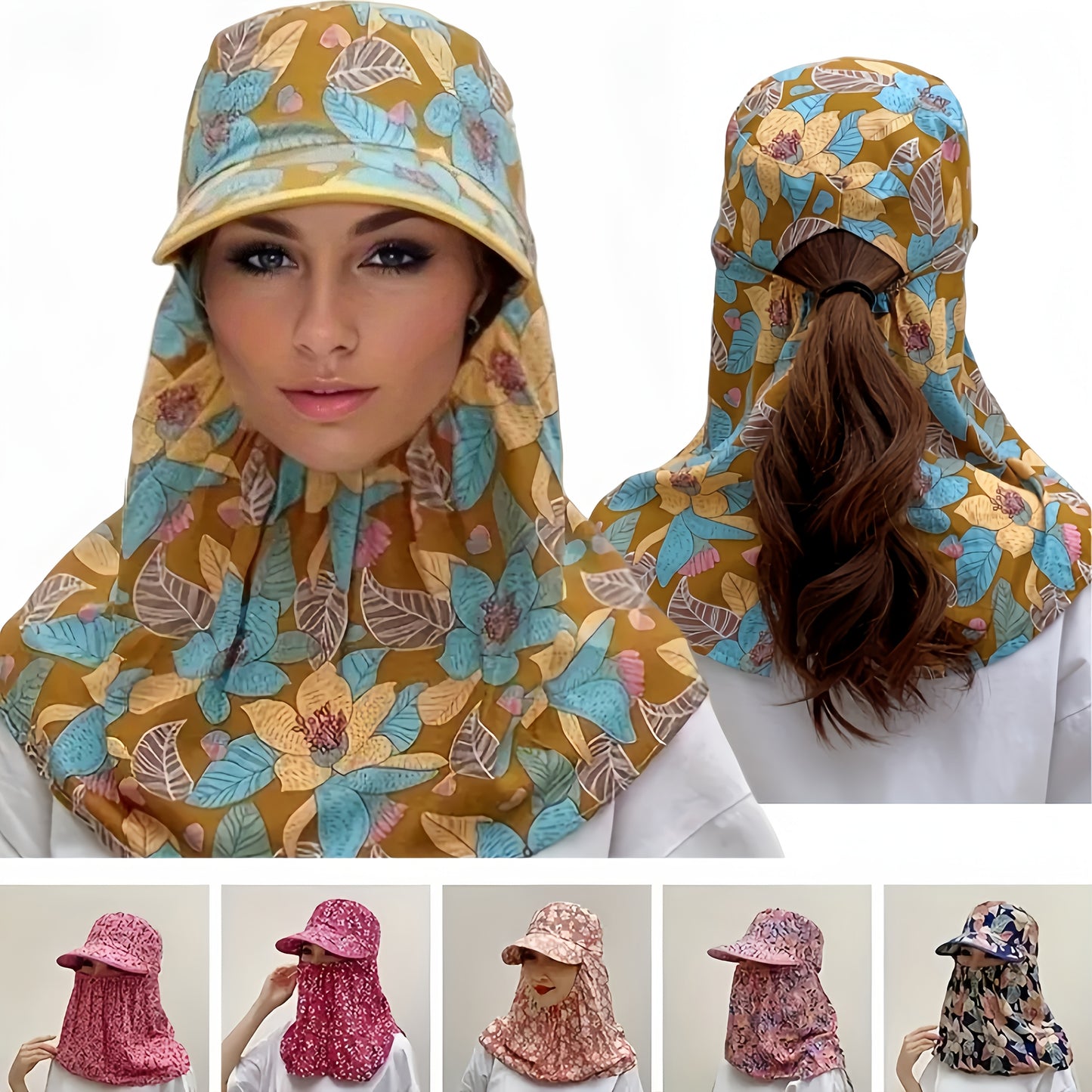 1 Sun Hat with Large Brim Shawl, Face Mask for Sun Protection while Cycling