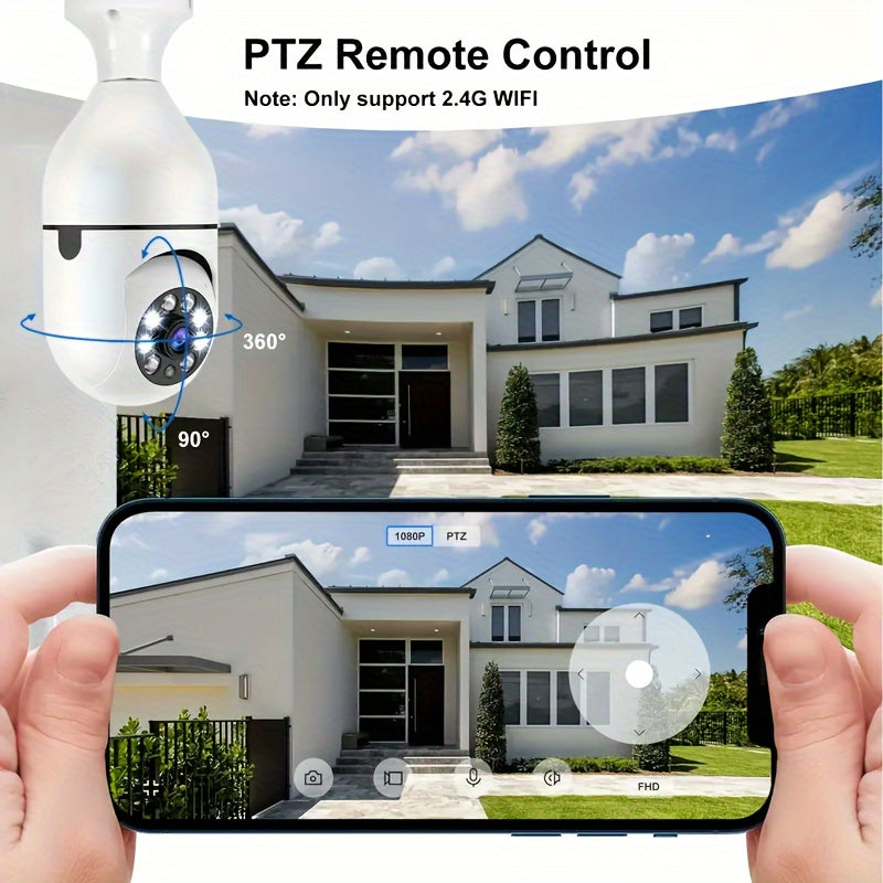 WiFi-enabled smart bulb camera with night vision capabilities, two-way audio, and a wide angle lens. Allows for real-time video streaming, remote monitoring, and compatibility with voice assistants. Ideal for ensuring the safety of youngsters and makes