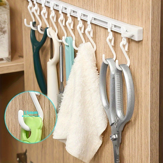 Flexible No-Drill Kitchen Hook Set - Customizable, Sliding S-Hooks for Cabinets & Walls, Industrial-style Plastic Storage Organizer