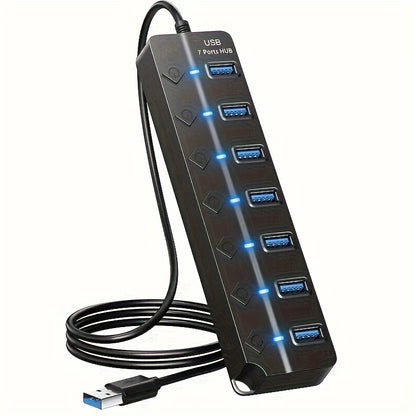 1pc USB Adapter Hub with 7 or 4 Ports, LED Light and Power On/Off Switch for PC or Laptop