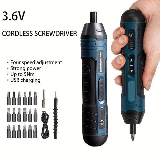 3.6V cordless lithium screwdriver with 4 torque settings.