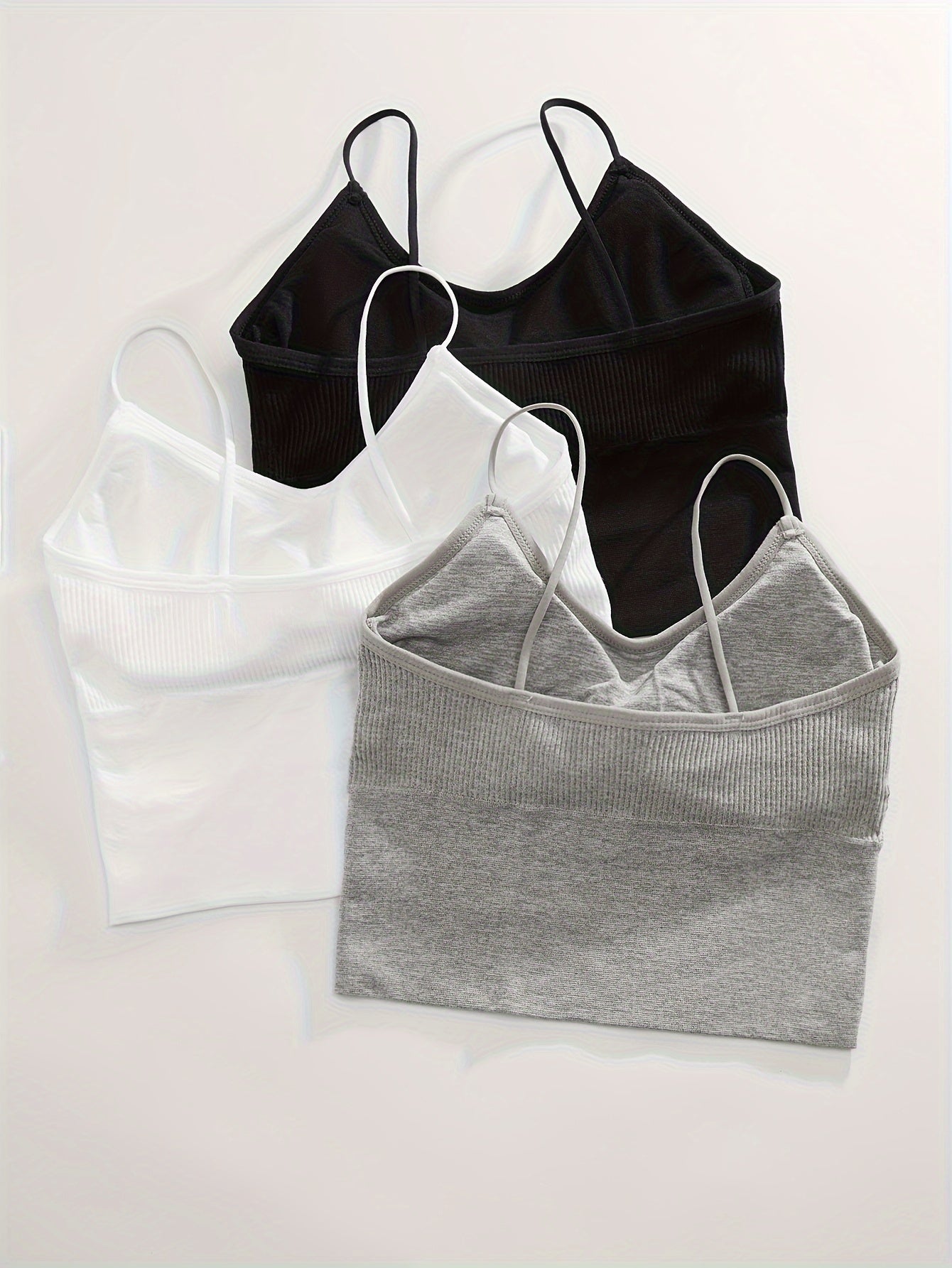 3 solid ribbed wireless bras for comfortable and breathable wear.