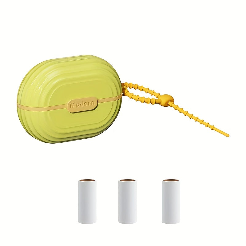 Portable 2-in-1 clothes and hair remover brush for pet hair and dust removal, featuring a compact design with tear sheet and travel-sized lint roller.