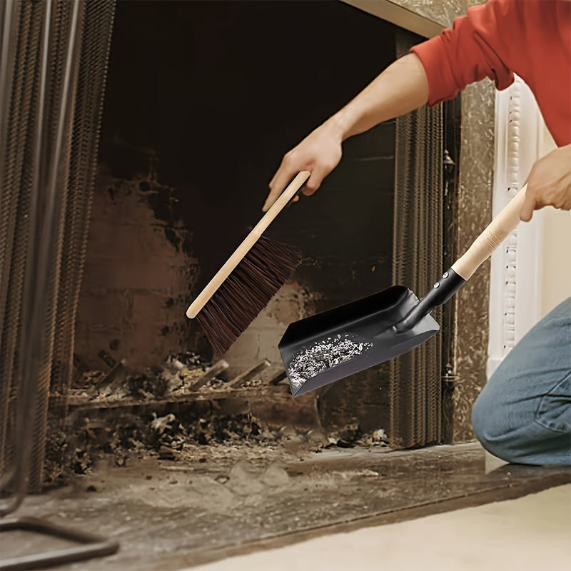 1 set of fireplace cleaning tools includes 4 pieces, such as a shovel, natural wood stove brush, black silicone gloves, and a sturdy fireplace ash shovel. These tools are durable and simple to use.