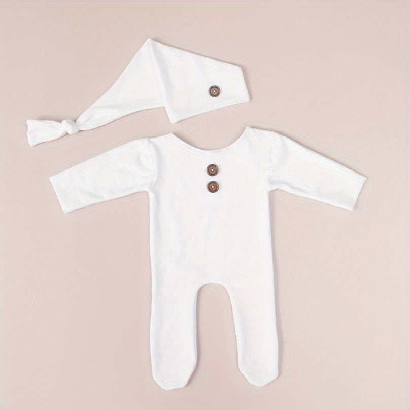 Newborn Christmas Costume for Baby Bodysuit, Photo Props for Newborn Photography, Cotton Jumpsuit with Long Tails Hat, Festive Clothing Outfit